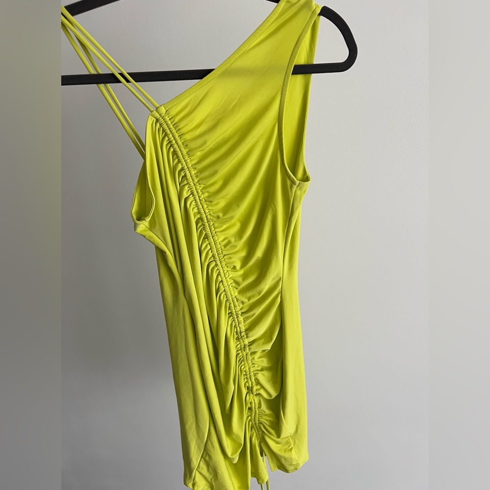 Lime Green One-Shoulder Ruched Top